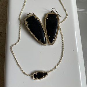 Kendra Scott Black Opaque Glass Drop Earrings and Necklace
